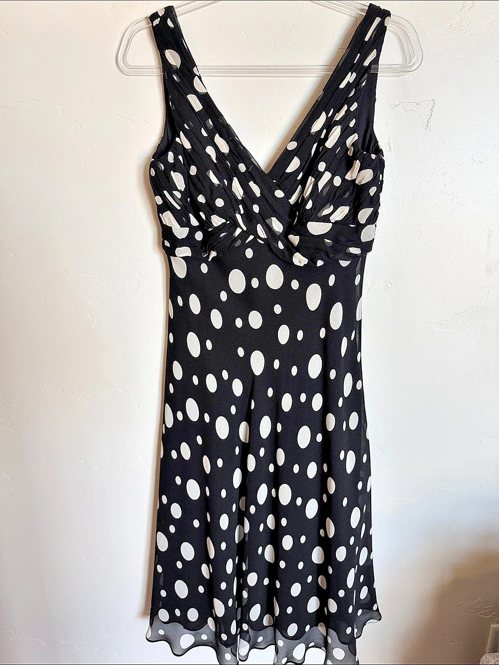 Anne Klein Silk Polka Dot Midi Dress Size 10 Like New